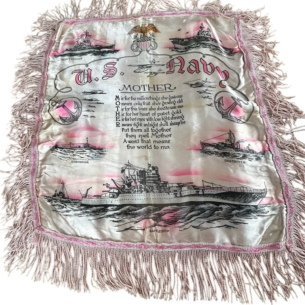 Antique Pillow Sham Silk US Navy Sailor Mother Poem Original Military